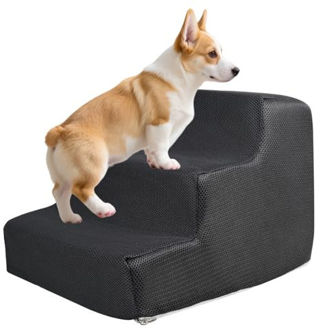 Escalier pour chien, à 3 niveaux, pour lit, 30 cm, antidérapant, gris, avec mousse haute densité, rampe équilibrée, pour canapé et chaise
