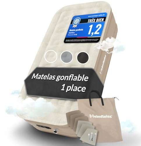 Heimfleiss® Materasso Gonfiabile Singolo 100x200x45 cm | Letto Gonfiabile Singolo per Ospiti, Casa e Campeggio | Materassino Autogonfiante Premium con Pompa e Superficie Inferiore Antiscivolo | Beige