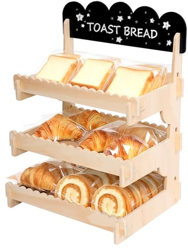 3-Tier Wooden Cookie Display Stand with Chalkboard Foldable Plywood Cookie Stand for Bakers Vendors Tiered Pastries Candy Display Rack for Bakery, Market Booth, Craft Fairs Home Gatherings Commercial