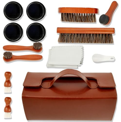 GWCYMYD Kit de cirage de chaussures 15 pièces pour cuir avec brosse à chaussures, cirage noir, chiffon de polissage pour chaussures, bottes, canapés, sièges de voiture