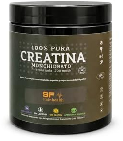 SF TRAINHEALTH Creatina Monohidrato pura, micronizada 200 mesh Polvo ultrafino para una disolución superior Mejora tu rendimiento