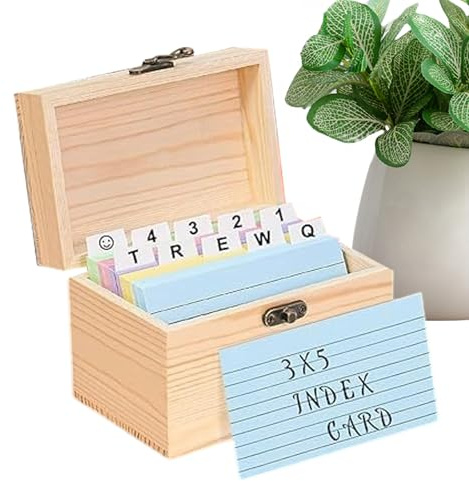 Organizer per schede – Scatola portaoggetti in legno per schede flash | Scatola per schede flashcard, organizer per biglietti da visita, organizer per file e biglietti per appunti, buste di carta da