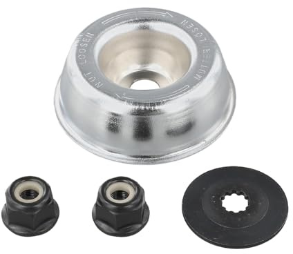 Kit de fijación de cuchillas de metal para desbrozadora, juego de accesorios de repuesto con placa de conductor, arandela de empuje, tuercas de cuello de doble tamaño (M8 × 0.5LH / M10 × 1.0LH