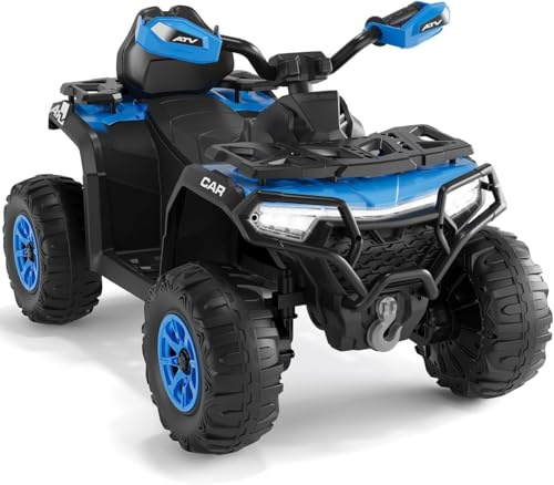 12V Kids Electric Ride-on Quad Bike Remote Control Music & Horn LED Lights Safe Off Road ATV Toy for Boys & Girls Ages 3+ Gift Blue