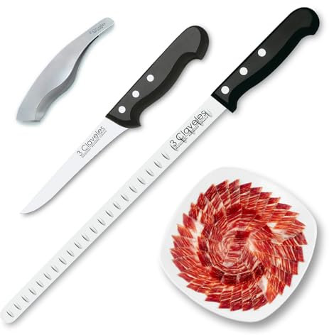 jeu de Couteaux professionnels 3 claveles Sélection Master Chef, jambon alvéolé 29 cm, à désosser 15 cm et étui de protection