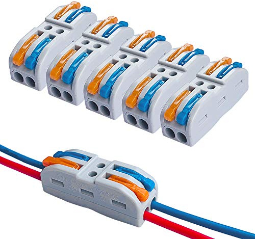 QitinDasen 15Pcs Premium SPL-2 Lever-Nut Wire Connectors, 2 Way 4 Port Conductor Compact Wire Connectors, Quick Splicing Connector Cable Clamp Terminal Block Spring Connector (Multicolor Lever)