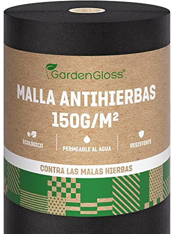 GardenGloss 25m² Ogräsduk Trädgårdsduk 150g/m² Extra Stark Mot Ogräs – Extremt Rivtålig Och Hög UV-Stabilisering – Ogräsduk Vatten Genomtränglig (25m x 1m, 1 Rulle)