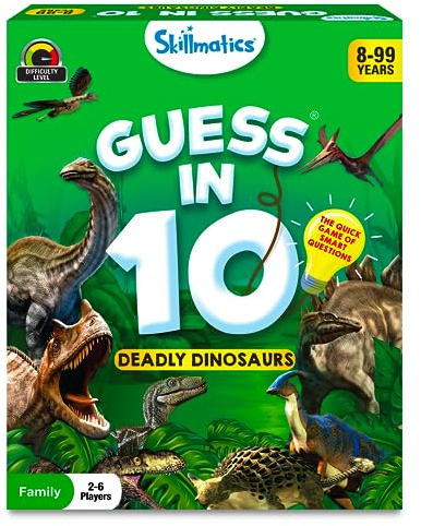Skillmatics Indovina in 10 Dinosauri mortali | Gioco di Carte di Domande Intelligenti | Super Divertente per Viaggi e Giochi in Famiglia | Regali per età 8-99