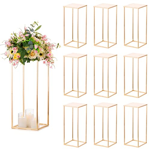 Sziqiqi 60 cm Långa Vaser Bröllopsmynt för Bord - 10 St Metallpelare Geometriskt Blomsterställ Guld Blomvaser Displayställ Dekorationer för T-stage Party Event Födelsedag Baby Shower Reception