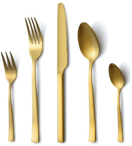 Besteck Gold, Hunnycook Besteck Set 6 personen, 30-teilig Edelstahl Besteck set gold matt für Hause Küche Restaurant, Essbesteck Set Mit Gabeln Löffeln Messern, Hochglanzpoliert, Spülmaschinenfest