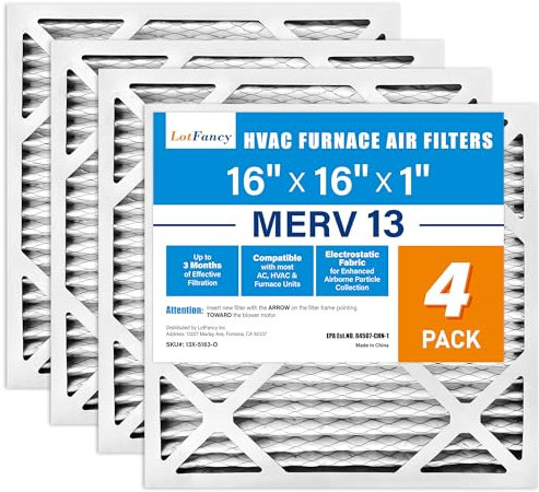 LotFancy 16 x 16 x 1 Luftfilter, MERV 13 AC Ofenfilter, 4 Stück gefaltete Klimaanlage HVAC Filter (tatsächliche Größe: 39,5 x 40,75 x 1,9 cm)