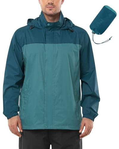 Outdoor Ventures Men's Waterproof Jackets Lightweight Windproof Raincoat | Packable Rain Jacket, Outdoor Hiking Windbreaker Jacket, Stand-Up Collar, Hood Stowable, Breathable, Cycling, Fishing