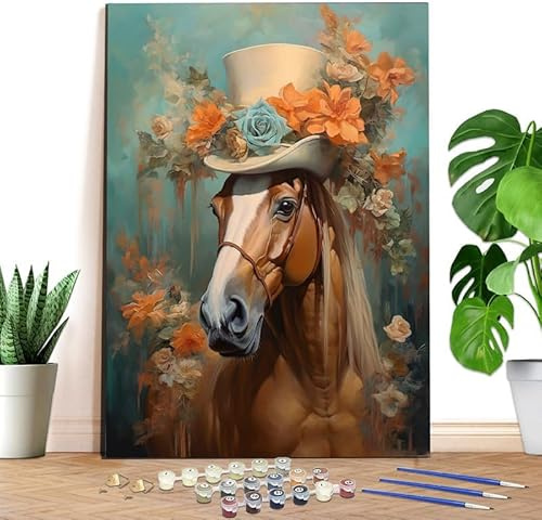 Reofrey Kit di pittura con i numeri, per cavalli adulti, tela 40 x 50 cm, pittura con i numeri, set di colori acrilici, arte fai da te rilassante per principianti ed esperti, decorazione da parete per