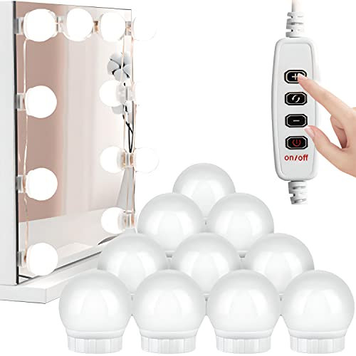 Retoo 10 Pcs LED Para Espejo, Luces Hollywood Regulables 3 Colores, Lámpara De Maquillaje, Lámpara De Tocador, Regalo De Cumpleaños Para Mujeres Para Espejo Cosmético, Extraíble Y Portátil Luces