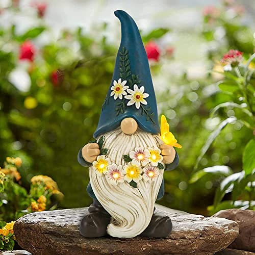 Gifts for Mum, Funny Garden Gnomes outdoor, Solar Butterfly Gnomes Garden Ornaments Statue Lights, Mum Birthday Gifts for Women from Son, Daughter, Presents for Women Unique