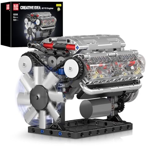 Mould King 10088 V8 Engine Model Kit - 535 Pcs to Build Your Own Mini Engine that Works, DIY STEM Mechanic Engineering Construction Set, Hobby Building Blocks Kit for Adults