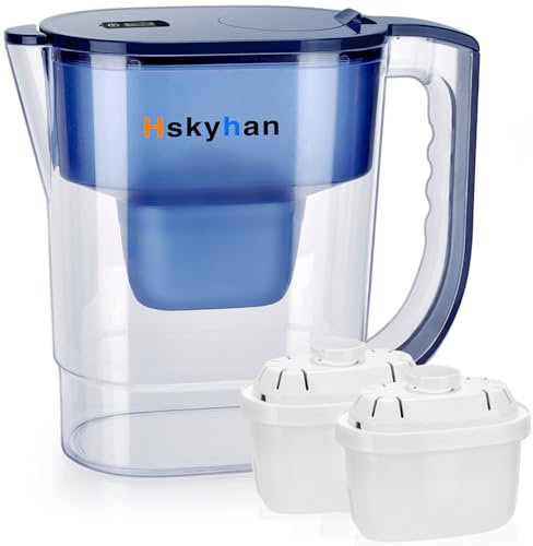 Hskyhan Alkaline Water Filter Pitcher - 3.8 Liters Improve PH, 2 Long Lasting Cartridge Included, BPA Free, 7 Stage Filtration System to Purify, Blue