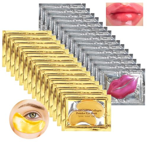 Permotary 30 Pairs 24K Gold Eye Masks & Lip Mask, Under Eye Patches and Lip Pads,Collagen Crystal Mask Set for Puffy Eyes, Dark Circles, Lip Mask Skincare for Teacher Appreciation Gifts