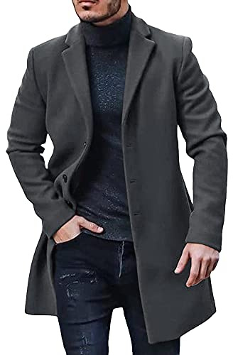 Runcati Mens Coats Artificial Woolen Trench Coat Thick Business Jackets Winter Long Jacket Windbreaker Outerwear Regular Fit, Dark Grey, XL