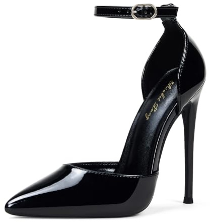 Zhabtuc Talons Hauts, Escarpins D'Orsay pour Femmes Bride à la Cheville Bout Pointu Chaussures de Mariage de Fête, Noir, 41 EU