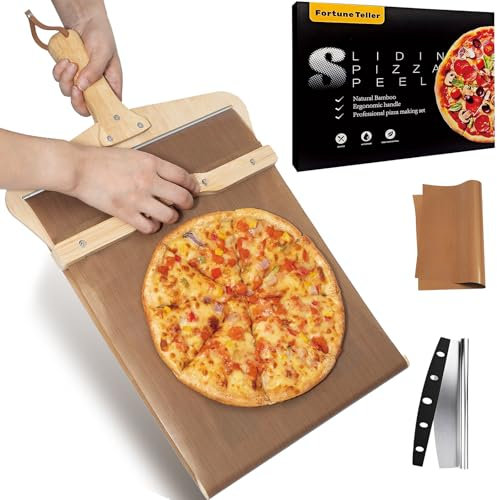 Gleitschieber Pizzaschieber, 12-Zoll-Pizzaschieber, Antihaft-Pizzaschieber mit Pizzaschneider-Wiegemesser, Intelligentes abnehmbares Pizza-Übertragungstool für Innen- und Außenbereich