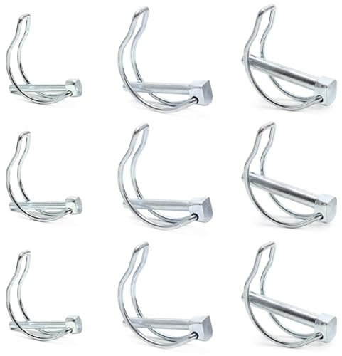 GOIYZTTR 9 Piezas Pasadores de Seguridad Forma de D Pasadores Plegables de Tubería Acero Galvanizado para Granja Césped Jardín Remolques(M4,5/M6/M8)