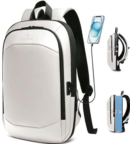 HEROIC KNIGHT Laptop-ryggsäck 17,3 tum ryggsäck expanderbar ryggsäck vattentät ryggsäck lätt reseryggsäck stöldsäker ryggsäck affärer arbetsväska för arbete sport resor affärer kontor, Vitt, Företag