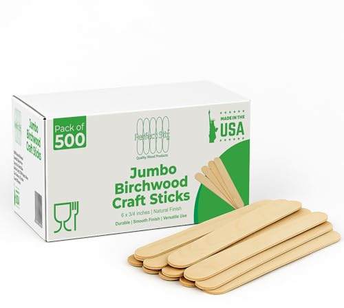 Perfect Stix Jumbo Birchwood Craft Sticks, 6 x 3/4 inches, Natural, 500 Count, Made in USA