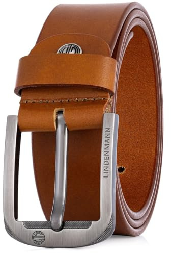 LINDENMANN Herren Ledergürtel Vollrindleder Jeansgürtel cognac