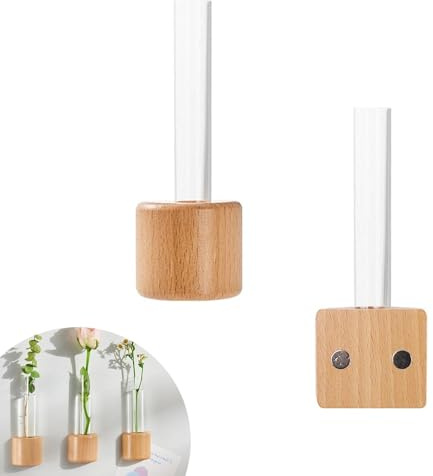 HUANR Jarrón Tubos de Ensayo, 2 Piezas 12,5 cm Plástico Jarrones Decorativos Modernos, Jarrón Hidropónico Magnético, Tubo Ensayo Magnético, Jarrones Transparente para Oficinas, Dormitorios y Pasillos
