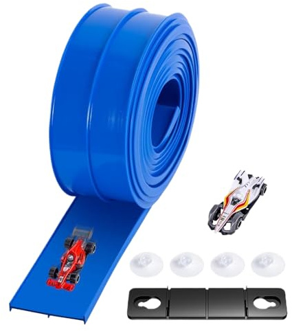 Generisch Racerbana för barn, 3, 4, 5, 6 år, 410 cm (16 tum), flexibel racerbana, billeksak med 2 lättmetallfordon, bärbar dubbel racerbana, 1/64 bilramper
