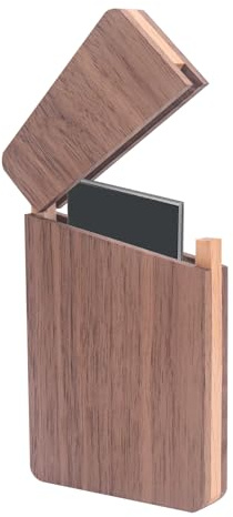 Yuhtech Tarjeteros de madera para tarjetas de visita, estuche portátil de madera para tarjetas de visita, soporte magnético para tarjetas de visita, kit de viaje portátil unisex para viajes de