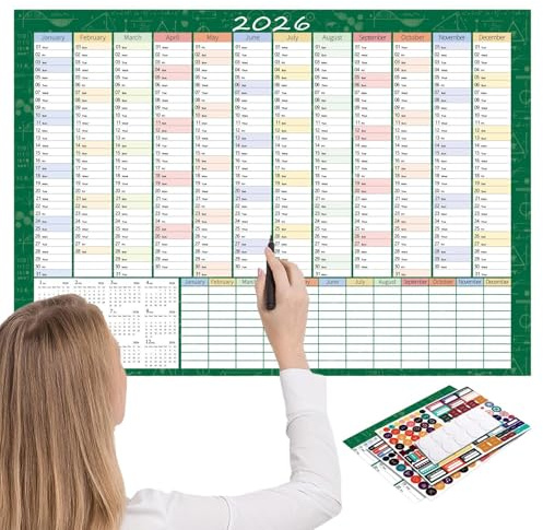 Calendario da parete annuale – Poster scrivibile, grande calendario da parete anno 2026 per studio, dormitorio, soggiorno, camera da letto, appartamento, studenti, insegnanti, adolescenti