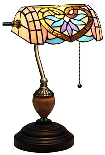 YRYRYW Stile banchieri Vintage Lampada da scrivania in Vetro Color Barocco per Camera da Letto Barra Cape Lampada da Comodino con Paralume Largo 10 Pollici, E27, 100- Household faucets