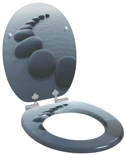 vidaXL Siège de toilette à fermeture douce Gris 44 x 38 cm Panneau MDF, Couvre- WC moderne en MDF, avec fermeture douce, un accessoire pratique et stylé pour la salle de bain