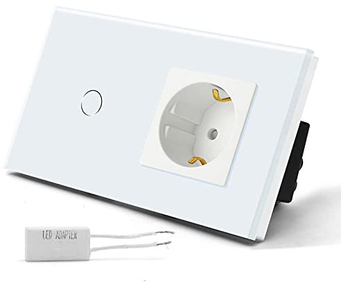 BSEED Interruptor Regulador de Luz y Enchufe, Interruptor Tactil Normal 16A 1 Gang 2 Vía Blanco