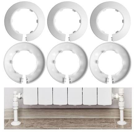 Rosetas para Radiador, 6 piezas, en Blanco, Ø 26,5 mm interior, Ø 55 mm exterior, 13 mm de altura, Tuberías de 3/4 pulgada, DN20, Cubiertas de tubería de calefacción, Collarín de tubos, Anillo tubería