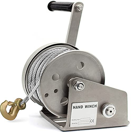 Verricello Manuale Acciaio Inox con Freno Automatico, Verricello Manuale Piccolo, Argano Manuale a Fune Passante per Barca e Auto, Prima Scelta per il Sollevamento e il Traino di Carichi Pesanti15m