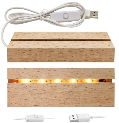 YWNYT 2 pezzi LED display base, base USB in legno, supporto per lampade da scrivania, colore caldo rettangolare per pannello acrilico spessore 3 mm, cristallo