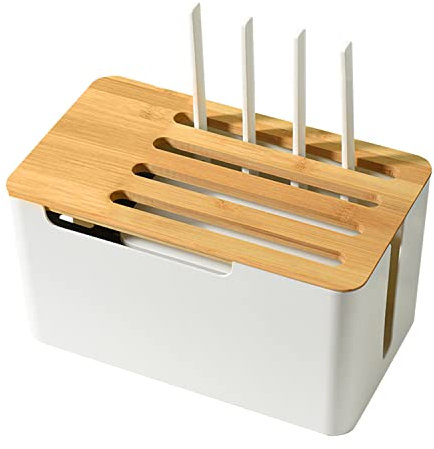 Caja Organizadora de Cables,Caja para Gestionar de Cables con Tapa de Madera,Caja de Cables Grande para Esconder los Cables,para Cables de TV, Ordenador, Router, Hub USB