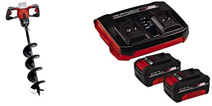 Einhell Power X-Change 18V Cordless Fence Post Auger & Power X-Change 18V, 4.0Ah Lithium-Ion Battery Twin Charger Starter Kit
