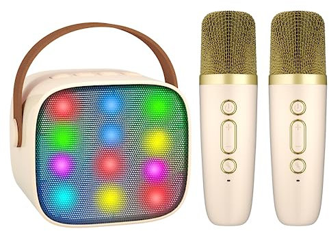 BONAOK Microphone Karaoké Jouet 2 Microphones, Machines de Karaoké Bluetooth pour Enfants Adultes Lecteur Karaoké Microphone pour Recharger, Enfants Jouet Électronique (Beige)
