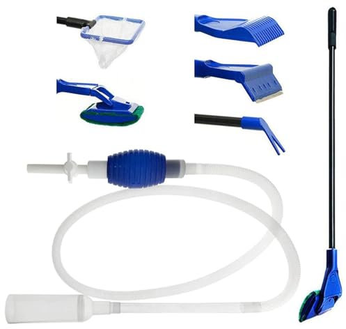 Geoyien Aquarium reinigungsset, Aquarium zubehoer, Aquarium wasserwechsel, Reinigungsset für Aquarien und Aquarien, Siphon und 5 Reinigungswerkzeuge, abnehmbar, für Wasserwechsel und Reinigung