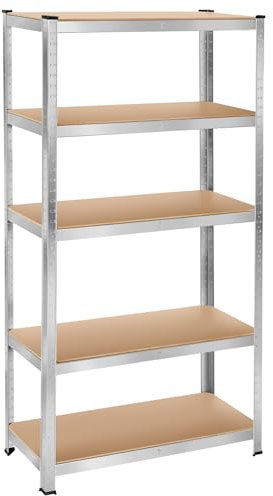 tectake® Schwerlastregal 180 x 90 x 40 cm, Werkstattregal, 250 kg pro Boden, Tragkraft 1250 kg, 5 verstellbare Böden, Regal mit Werkbank-Option, Lagerregal für Werkstatt, Garage, Keller - 1250 kg