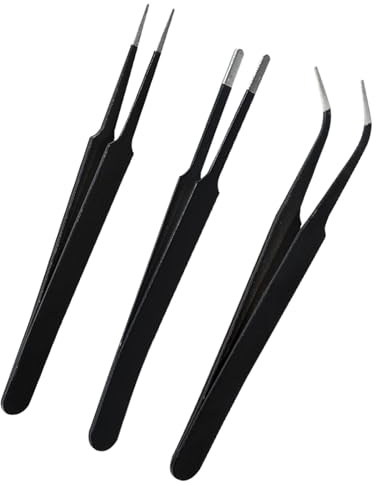 Juego de 3 pinzas de precisión de punta curvada, pinzas de modelismo de acero inoxidable, pinzas puntiagudas para fabricación de joyas, manualidades, reparaciones electrónicas, herramientas de