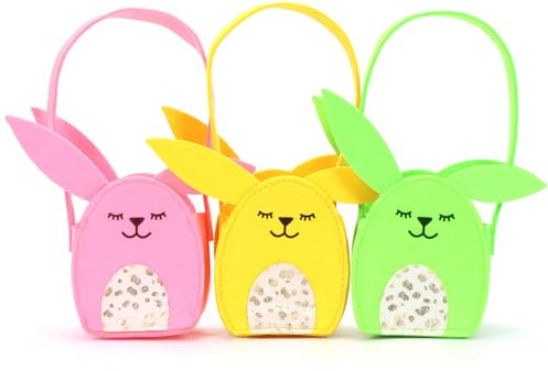 Epokus 3 Pezzi Cestino Pasquale in Feltro per Bambini, Scatole Portaoggetti Coniglietto, Sacchetti Regalo Pasquali, Nido di Pasqua con Coniglio, Decorazione Pasquale per Bambini (Colorato)