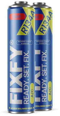 FIXFY 5-i-1 – köldmedelsersättning R134a med olja, tork, tätningsmedel, gas och UV-färgämnen – 2 x 500 ml burk, för självfyllning av luftkonditioneringen i fordon från 1995–2016