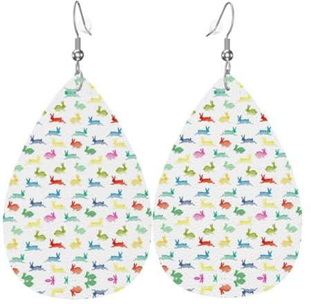 Orecchini pendenti da donna leggeri con stampa di conigli in diverse pose che saltano in esecuzione - Gioielli alla moda per feste in costume e accessori per ragazze, Misura unica, Pelle