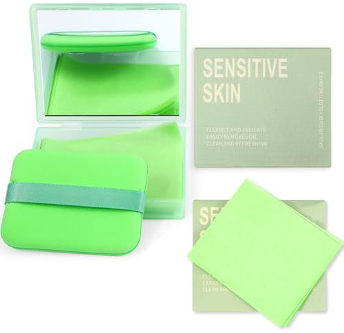 Wanmu 300 Sheets Oil Blotting Sheets for Face with Mirror and Puff | Face Oil Absorbing Sheet | Oil-Control Paper for Oily Skin | Summer Essentials for Women Absorb Excess Oil, Makeup Friendly