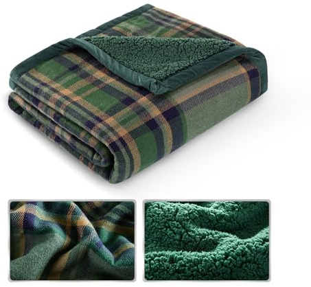Sophia & William Green Sherpa Plaid Throw Blanket, Fuzzy Fluffy Warm Soft Blankets, Cozy Lanital Christmas Blanket, Machine Washable, 50 x 60